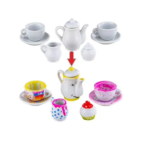 Porcelanowy Zestaw Do Malowania, Filiżanki, Imbryk, Farby + Akcesoria DIY 21 Elementów-1647823