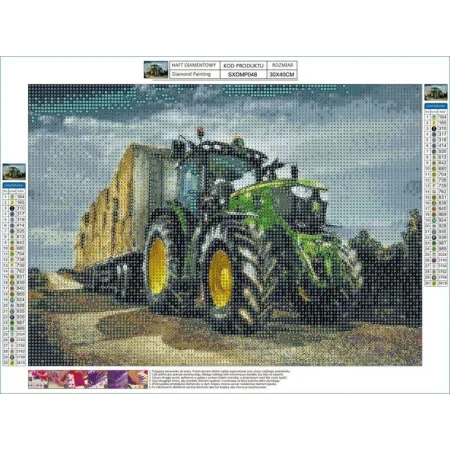 Haft Diamentowy, Obraz, Mozaika Diamentowa Diamond Painting, ZIELONY CIĄGNIK TRAKTOR 40x30cm-1648020