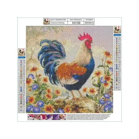 Haft Diamentowy, Obraz, Mozaika Diamentowa Diamond Painting, KOLOROWY KOGUT 30x30cm-1648099