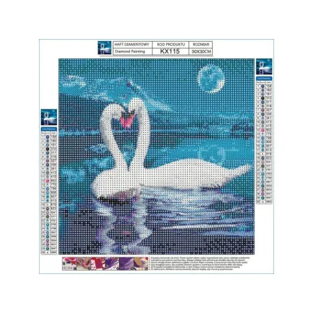 Haft Diamentowy, Obraz, Mozaika Diamentowa Diamond Painting, DWA ŁABĘDZIE 30x30cm-1648103