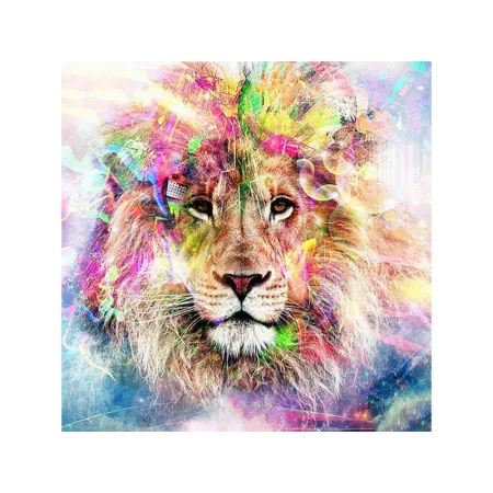 Haft Diamentowy, Obraz, Mozaika Diamentowa Diamond Painting, TĘCZOWY LEW 40x40cm
