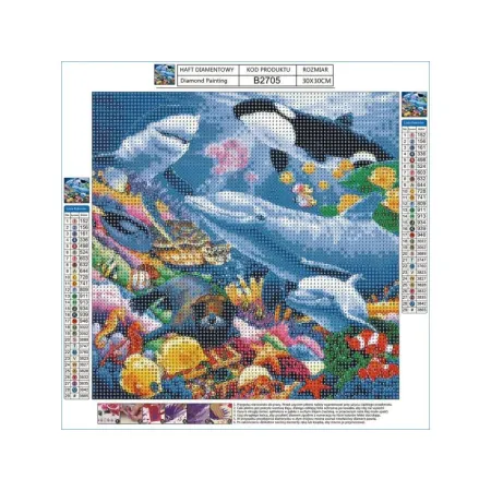 Haft Diamentowy, Obraz, Mozaika Diamentowa Diamond Painting, PODWODNY ŚWIAT 30x30cm-1648155