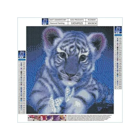 Haft Diamentowy, Obraz, Mozaika Diamentowa Diamond Painting, ŚNIEŻNY TYGRYSEK 30x30cm-1648171