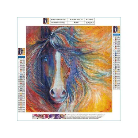 DUŻY Haft Diamentowy, Obraz, Mozaika Diamentowa Diamond Painting, ABSTRAKCYJNY KOŃ 40x40cm-1648373