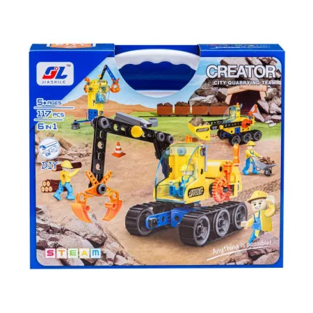 Klocki Konstrukcyjne, Maszyny, Pojazdy Budowlane, Auto, Helikopter, Dźwig, Samochód Do Rozkręcania I Skręcania 6w1-1