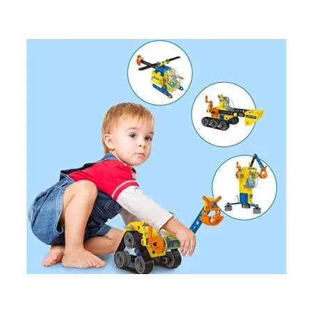 Klocki Konstrukcyjne, Maszyny, Pojazdy Budowlane, Auto, Helikopter, Dźwig, Samochód Do Rozkręcania I Skręcania 6w1-1