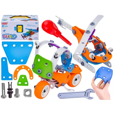 Klocki Elastyczne Konstrukcyjne 5w1 132 El., Maszyny, Pojazdy, Auto, Samochód, Samolot, Skuter Do Rozkręcania I Skręcania