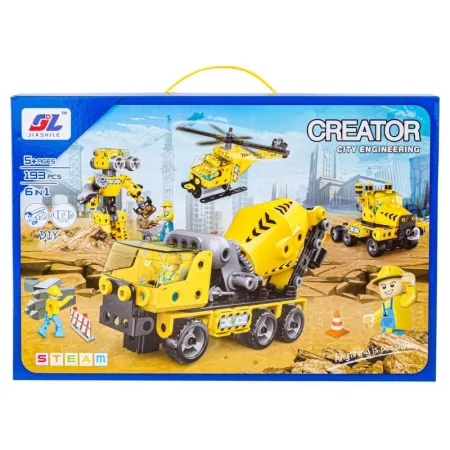 Klocki Konstrukcyjne 193 El. Maszyny, Pojazdy Budowlane, Ciężarówka, Betoniarka, Helikopter Do Rozkręcania I Skręca