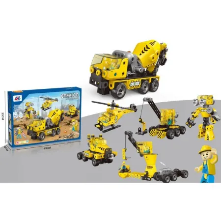 Klocki Konstrukcyjne 193 El. Maszyny, Pojazdy Budowlane, Ciężarówka, Betoniarka, Helikopter Do Rozkręcania I Skręca