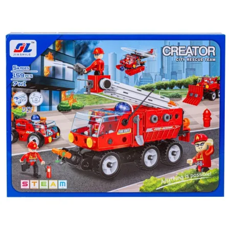 Klocki Konstrukcyjne STRAŻ POŻARNA 159 El. Pojazdy Ratunkowe, Ciężarówka, Helikopter, Auto Do Rozkręcania I Skręc