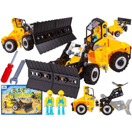 Klocki Konstrukcyjne 223 El. Maszyny, Pojazdy Budowlane, Spych, Helikopter, Dźwig Do Rozkręcania I Skręcania 6w1
