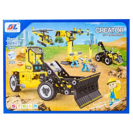 Klocki Konstrukcyjne 223 El. Maszyny, Pojazdy Budowlane, Spych, Helikopter, Dźwig Do Rozkręcania I Skręcania 6w1-1649