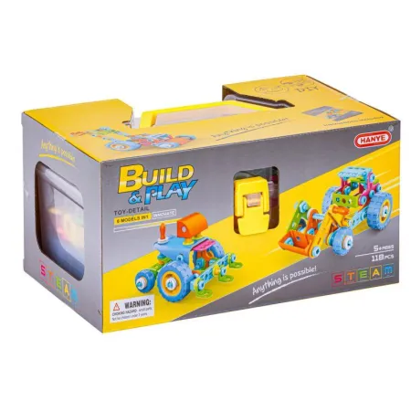 Kolorowe	Klocki Elastyczne, Konstrukcyjne 118 El., Koparka, Traktor, Pojazdy Budowlane Do Rozkręcania I Skręcania-1649