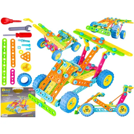 Kolorowe Klocki Konstrukcyjne 179 El. Pojazdy, Wieża, Motocykl, Auto, Odrzutowiec, Samolot Do Rozkręcania I Skręcania 10w1