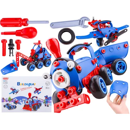 Klocki Elastyczne, Konstrukcyjne 142 El. Ciuchcia, Samolot, Helikopter, Auto Do Rozkręcania I Skręcania 6w1