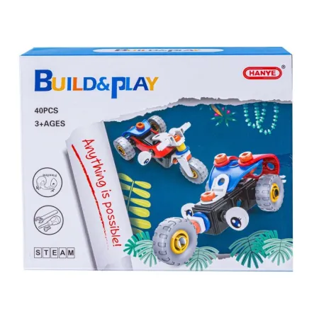 Klocki Elastyczne, Konstrukcyjne 40 El. Motocykl, Trójkołowy Pojazd Do Rozkręcania I Skręcania 2w1-1649414