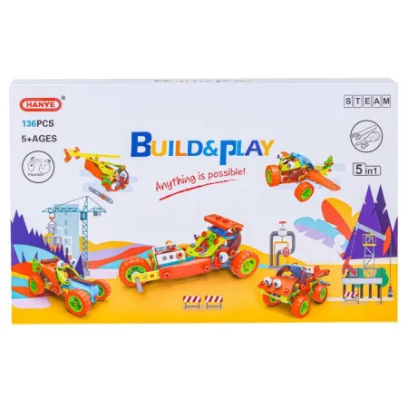 Klocki Elastyczne, Konstrukcyjne 136 El. Auto, Wyścigówka, Helikopter, Samolot Do Rozkręcania I Skręcania 5w1-164943