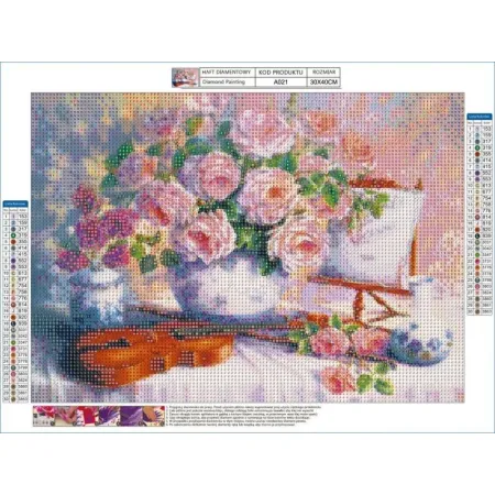 Haft Diamentowy, Obraz, Mozaika Diamentowa Diamond Painting, BUKIET KWIATÓW, SKRZYPCE 40x30cm-1649786