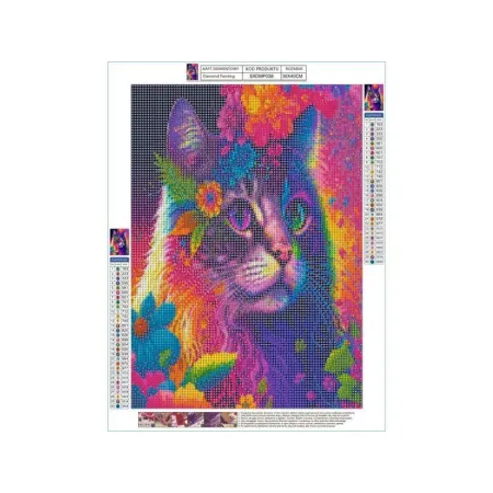 Haft Diamentowy, Obraz, Mozaika Diamentowa Diamond Painting, KOTEK W KOLOROWYCH KWIATACH 30x40cm-1649838