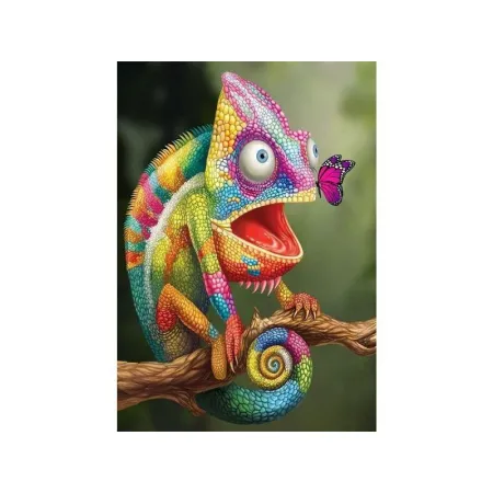Haft Diamentowy, Obraz, Mozaika Diamentowa Diamond Painting, KAMELEON Z MOTYLKIEM 30x40cm