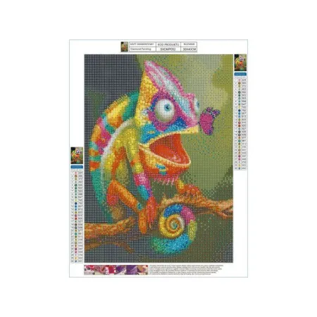 Haft Diamentowy, Obraz, Mozaika Diamentowa Diamond Painting, KAMELEON Z MOTYLKIEM 30x40cm-1649854