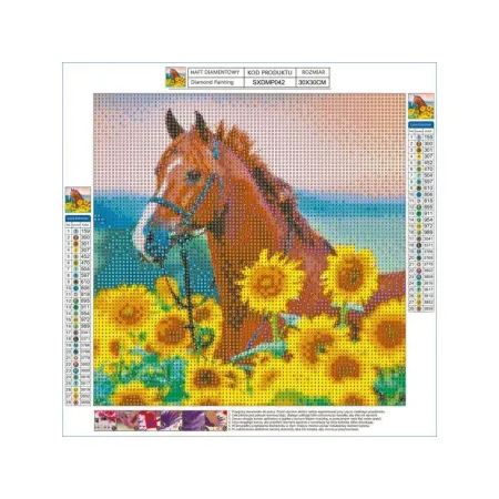 Haft Diamentowy, Obraz, Mozaika Diamentowa Diamond Painting, KOŃ W SŁONECZNIKACH 30x30cm-1649862