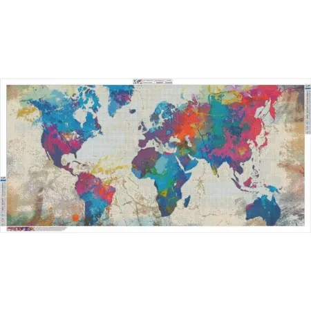 DUŻY Haft Diamentowy 120x60cm, MAPA, Obraz, Mozaika Diamentowa Diamond Painting, ATLAS ŚWIATA W KOLORZE-1649870