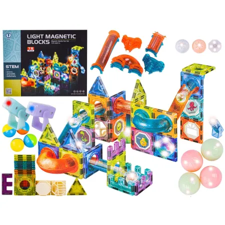 Świecące Klocki Magnetyczne, Tor Kulkowy Dla Kulek 75 Elementów Kulodrom