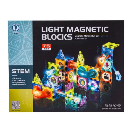 Świecące Klocki Magnetyczne, Tor Kulkowy Dla Kulek 75 Elementów Kulodrom-1650239