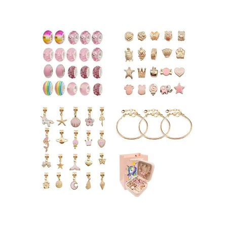 Zestaw Do Tworzenia Robienia Biżuterii, Bransoletek, Charmsy, Zawieszki, Koraliki ODCIENIE RÓŻU-1650715