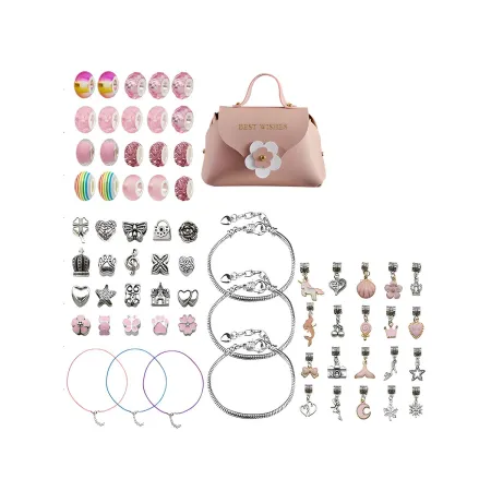 Zestaw Do Tworzenia Robienia Biżuterii, Bransoletek, Charmsy, Zawieszki, Koraliki 66el. ODCIENIE RÓŻU + Kosmetyczka