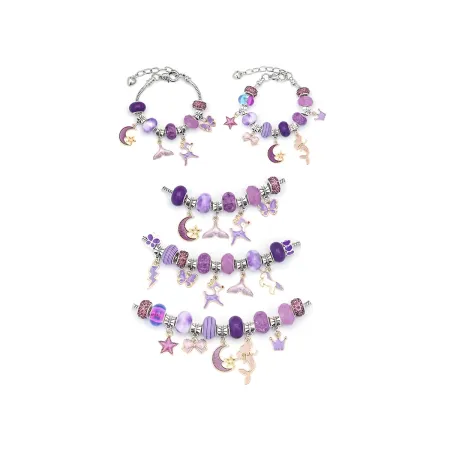 Zestaw Do Tworzenia Robienia Biżuterii, Bransoletek, Charmsy, Zawieszki, Koraliki RÓŻOWO-FIOLETOWY MIX + Etui-1650802