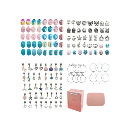 Zestaw Do Tworzenia Robienia Biżuterii, Bransoletek, Charmsy, Zawieszki, Koraliki NIEBIESKO-RÓŻOWY MIX + Etui-1650817