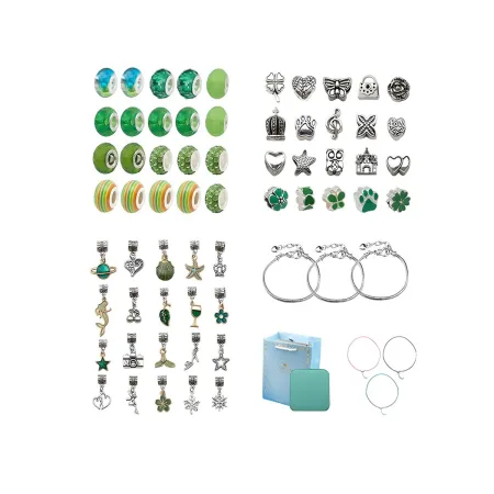 Zestaw Do Tworzenia Robienia Biżuterii, Bransoletek, Charmsy, Zawieszki, Koraliki ODCIENIE ZIELENI + Etui-1650837