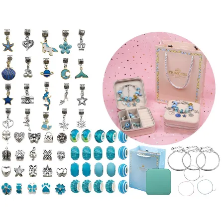 Zestaw Do Tworzenia Robienia Biżuterii, Bransoletek, Charmsy, Zawieszki, Koraliki ODCIENIE NIEBIESKIEGO + Etui