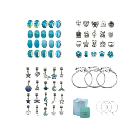 Zestaw Do Tworzenia Robienia Biżuterii, Bransoletek, Charmsy, Zawieszki, Koraliki ODCIENIE NIEBIESKIEGO + Etui-1650846