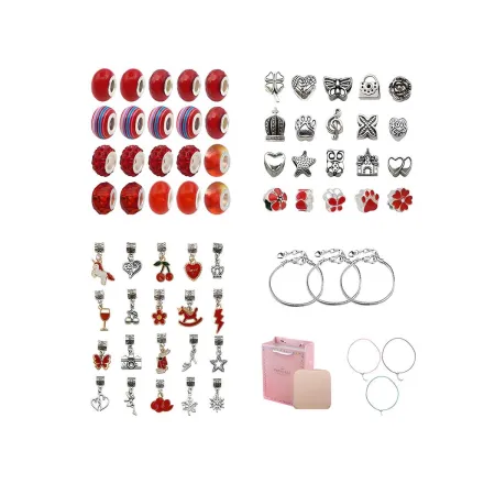 Zestaw Do Tworzenia Robienia Biżuterii, Bransoletek, Charmsy, Zawieszki, Koraliki ODCIENIE CZERWIENI + Etui-1650855