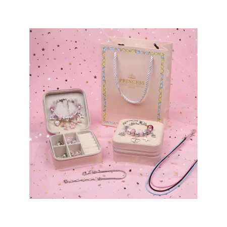 Zestaw Do Tworzenia Robienia Biżuterii, Bransoletek, Charmsy, Zawieszki, Koraliki ODCIENIE RÓŻU + Etui-1650860