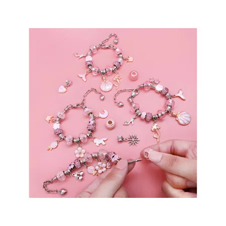 Zestaw Do Tworzenia Robienia Biżuterii, Bransoletek, Charmsy, Zawieszki, Koraliki ODCIENIE RÓŻU + Etui-1650866