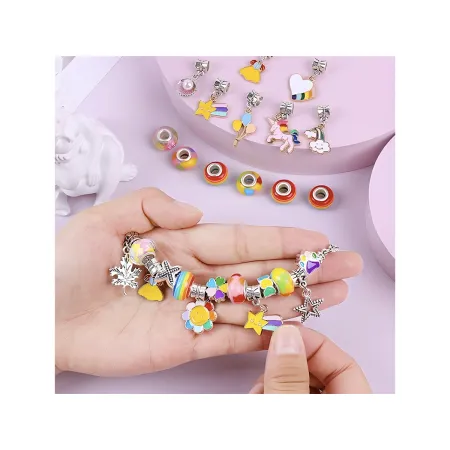 Zestaw Do Tworzenia Robienia Biżuterii, Bransoletek, Charmsy, Zawieszki, Koraliki TĘCZOWY MIX + Etui-1650876
