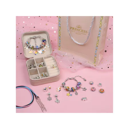 Zestaw Do Tworzenia Robienia Biżuterii, Bransoletek, Charmsy, Zawieszki, Koraliki TĘCZOWY MIX + Etui-1650877