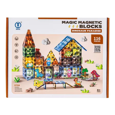 Konstrukcyjne Klocki Magnetyczne PARK DINOZAURÓW 116 El.-1876021