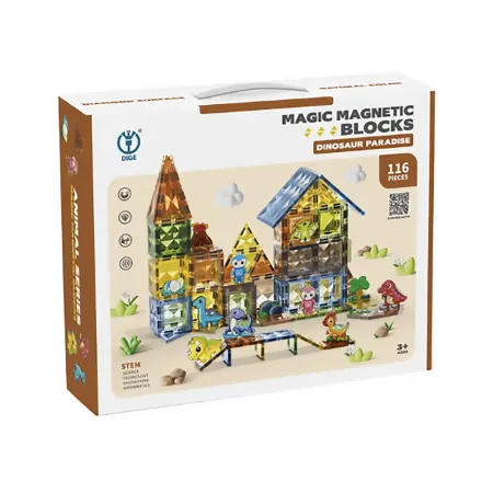 Konstrukcyjne Klocki Magnetyczne PARK DINOZAURÓW 116 El.-1876032