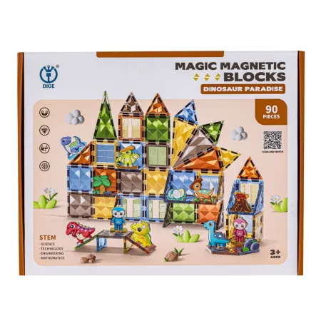 Konstrukcyjne Klocki Magnetyczne PARK DINOZAURÓW 90 El.-1876036