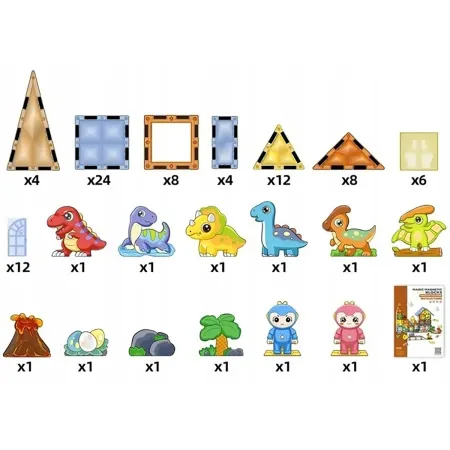 Konstrukcyjne Klocki Magnetyczne PARK DINOZAURÓW 90 El.-1876046