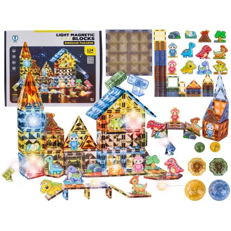 Konstrukcyjne Klocki Magnetyczne Świecące Elementy PARK DINOZAURÓW 124 El.