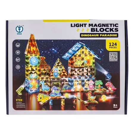 Konstrukcyjne Klocki Magnetyczne Świecące Elementy PARK DINOZAURÓW 124 El.-1876077