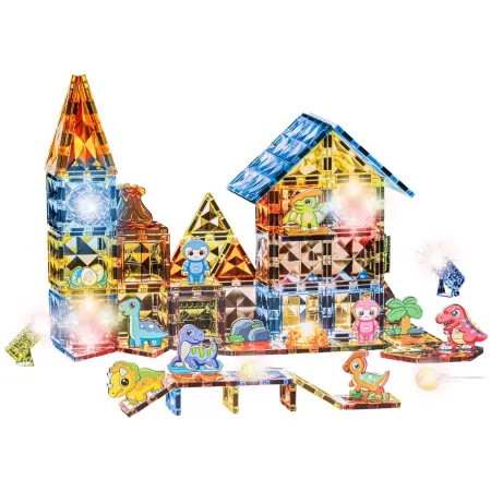 Konstrukcyjne Klocki Magnetyczne Świecące Elementy PARK DINOZAURÓW 124 El.-1876078