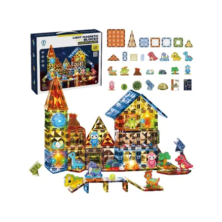 Konstrukcyjne Klocki Magnetyczne Świecące Elementy PARK DINOZAURÓW 124 El.-1876086