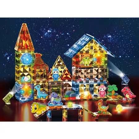 Konstrukcyjne Klocki Magnetyczne Świecące Elementy PARK DINOZAURÓW 124 El.-1876087